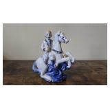 Vintage Blue and White Porcelain Man on Horse