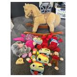Assorted Stuffies, Rocking Horse, Elmo, Squishies