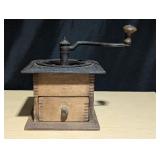 Antique Wood & Cast Iron Coffee Grinder