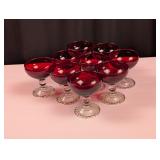 9 Bubble Foot Royal Red/Clear Glass Sherbet Cups