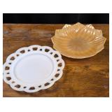 Lace Edge Milk Glass Plate, Lusterwear Lotus Bowl