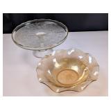 1950s Jeanette Cake Platter, Floragold Bowl