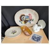 Vintage Turkey Platter, Carnival Glass Dish, etc