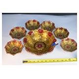lot of 7 painted pressed glass bowls roses