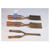 lo of 3 Antique Wood Handle Curling iron Stove top