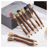 1pc Natural Crystal Raw Stone Magic Pen, Wooden...