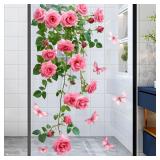 1PC Flower vine window decal, pink rose and...