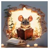 3D Reading Mouse Wall Stickers Cute Cartoon...