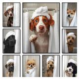Cute Shower Dog Bathroom Decor Poster Dog in...