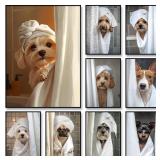 Cute Shower Dog Bathroom Decor Poster Dog in...