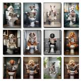 Funny Bathroom Poster Dog Reading Newspaper On...