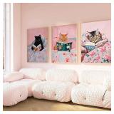 Funny Tabby Cat Reading Books Art Poster...