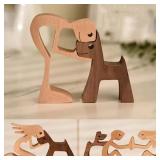 Creative Wooden Carving Human Dog Family Statue...