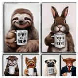 Funny Wall Art Pictures Animal Coffee Portrait...