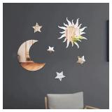 6pcs Star Moon Sun Shaped Mirror Wall Sticker,...