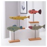 Colorful Wooden Fish Statue Nordic Style Fish...