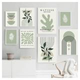 Sage Green Leaf Geometry Line Canvas Painting...