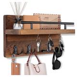 Wooden Wall Key Holder with 5 Hooks Mail...