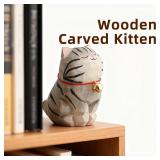 Hand Carved Wooden Calico Cat Figurine,Cute...