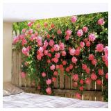 spring flowers wood fence tapestry nature pink...