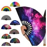 Folding Fan Bright Color Rainbow Starry Sky...