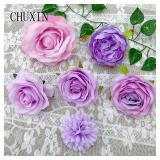 5Pcs/Lot Purple Series Silk Rose Heads Flowers...
