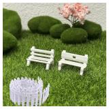 Park White Bench & Wooden Fences Micro...