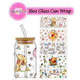 Cute Winnie UV DTF Cup Wrap 16oz Libbey Glass...