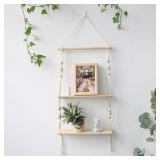 Wooden Wall Shelf Macrame Display Stand Boho...