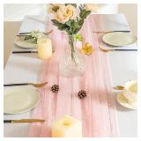 Pink Gauze Table Runner Romantic Pearl Mesh...