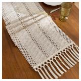 1pc Beige Boho Table Runner with Tassels Hand...
