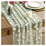 Green Daisy Mesh Gauze Table Runner, Fresh...