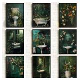 Vintage Abstract Flowers Around Bathroom Toilet...