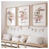 3pcs Cute Ballerina Bunny Ballet Canvas Posters...