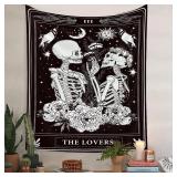 Skull Tapestries Black and White Skeleton...