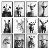 Black White Funny Bathroom Poster Animals with...