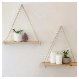 Wooden Swing Hanging Hemp Rope Wall Shelve...