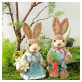 Easter Rabbit Decoration Bunny Figure Cattail...