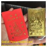Chinese Thangka Wealth God Card in Gold Foil. A...
