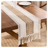 Boho Table Runner for Home Decor Macrame Cream...