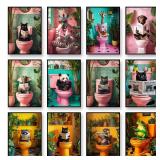 Bathroom Cat Reading on Toilet Canvas Wall Art...