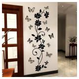 Black Flower Vine 3D Butterfly Wall Sticker...
