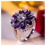 Luxury Female Crystal Purple Stone Sun Flower...