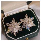 Exaggerated Luxury Crystal Flower Stud Earrings...