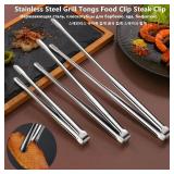 Stainless Steel Grill Tongs Food Clip BBQ Steak...