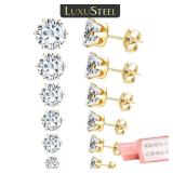 LUXUSTEEL 6Pairs/Set CZ Stud Earrings Stainless...