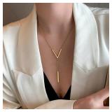 Stainless Steel V Shape Stick Pendant Necklace...