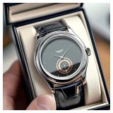 Fashion Men Business Black Leather Quartz...