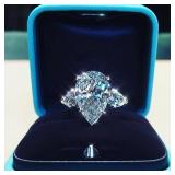 Huitan Luxury Crystal Water Drop CZ Rings Women...