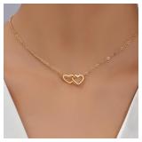 Tiny Cute Double Hollow Heart Chain Necklace...